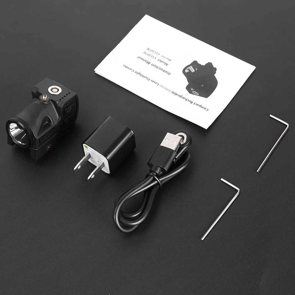 500 lumens pistol light laser combination tactical flashlight with laser sight rechargeable weapon light air gun torch X250318