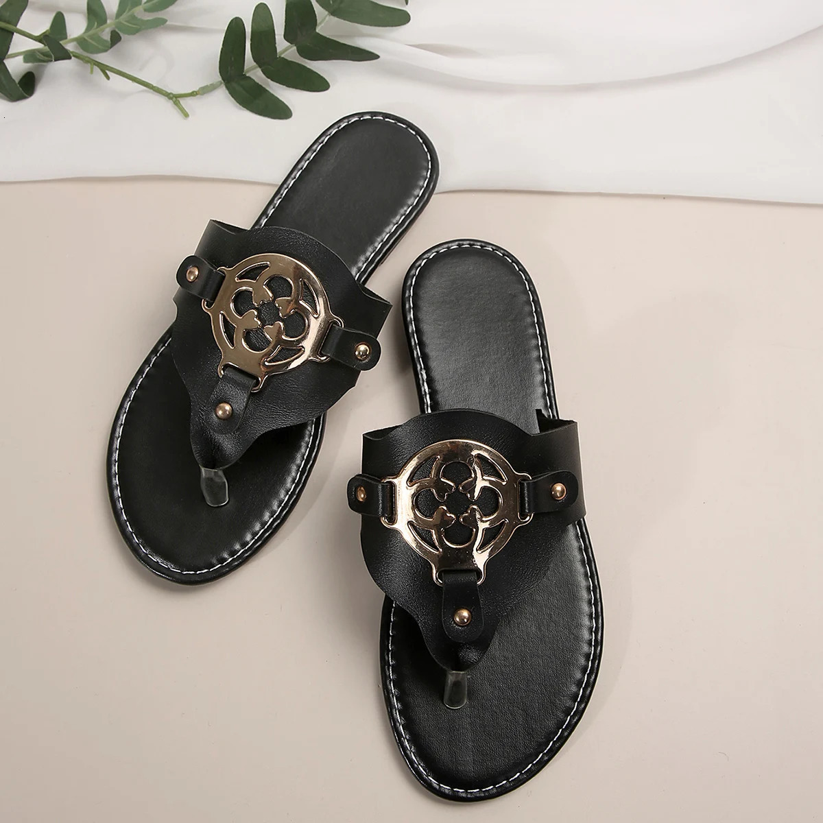 Womens Metal Buckle er Sandals for Women Summer Classic Solid Color Outdoor Banquet Party Flip Flops 250318