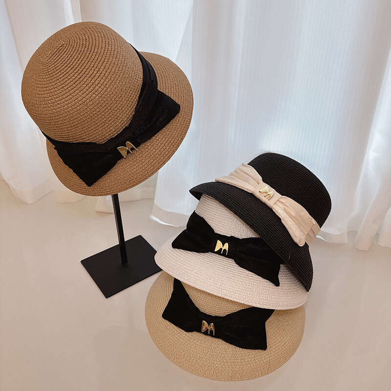 Summer Korean style top women's bow temperament, grass protection beach, sun basin hat, trendy