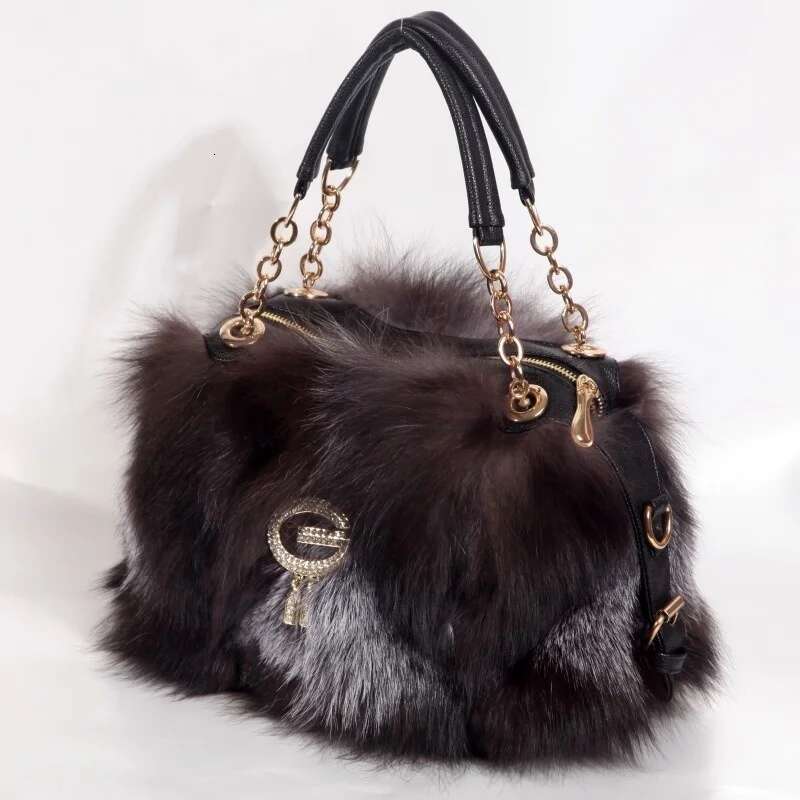 Handbags Women Fox Fashion Female Furry Handbag Real Leather Evening Natural Fur Shoulder Bag