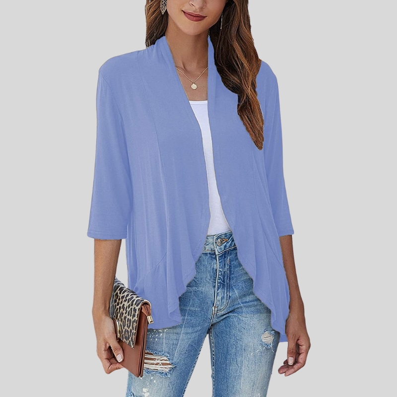 European and American women's clothing autumn new solid color cardigan jacket seven-quarter sleeve ruffle edge top