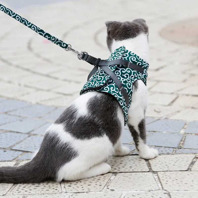 Cat vest seat belt and belt set escape and cat proof Japanese style seat belt outdoor walking pet accessories Japanese cat collarT250318
