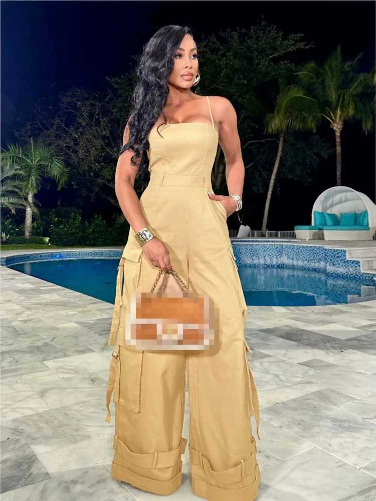 2025 Spring/Summer New Womens Sexy Flawless Skincare Casual Multi Pocket Work Clothes Wide Leg jumpsuit X250318