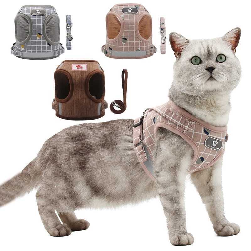Adjustable cat and dog harness and belt set mesh breathable pet vest harness suitable for cats dogs kittens chatting gatos accesoriosT250318