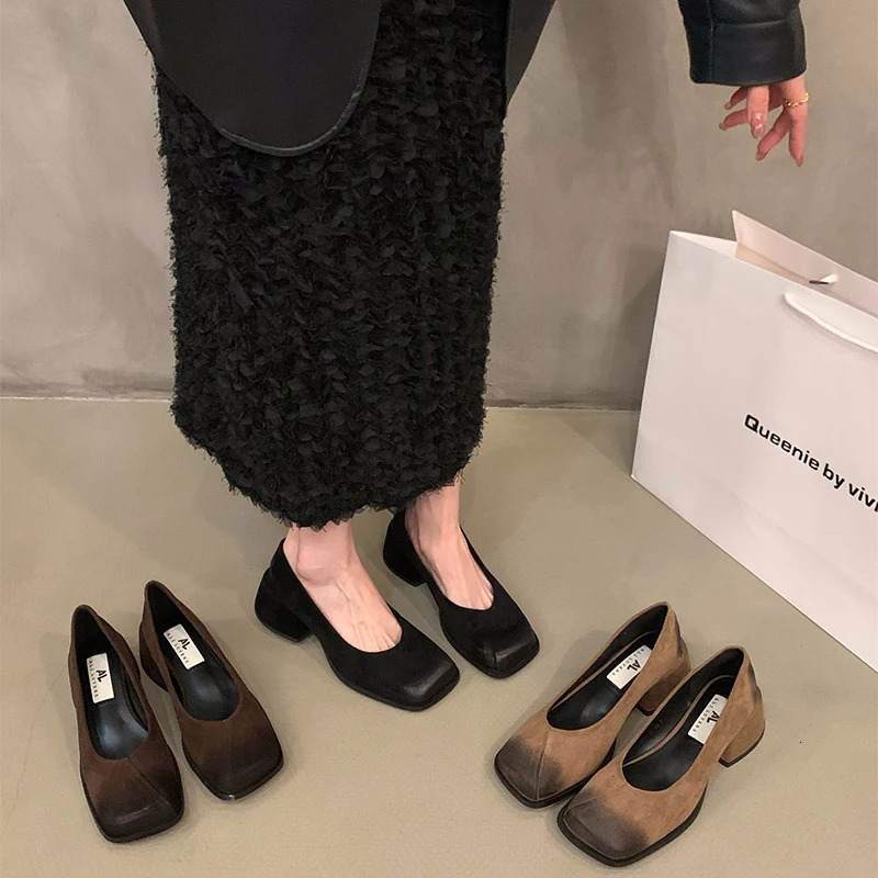 Vintage Slip On Women Mary Jane Shoes Fashion Shallow Shoes Spring Autumn Ladies Elegant Dress Thick Heel Shoes 250318