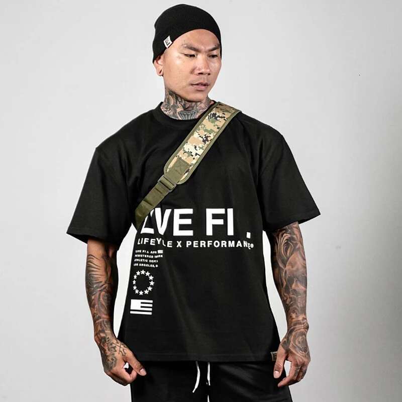 Men's Gym Summer Casual T-Shirt Fiess Running Short Sleeve Tee Tops Fashion Hip-Hop Oversized Shirt Loose Sweatshirt Clothing