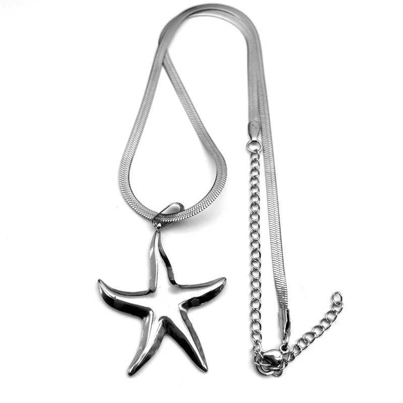 Fashionable starfish pendant necklace mens stainless steel silver creative womens hip-hop necklace W250318