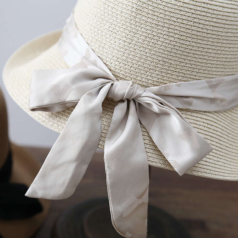 Women's Summer Outdoor Seaside Big Eaves Sunscreen Straw Butterfly Knot Beach Bent Edge Woven Sun Hat