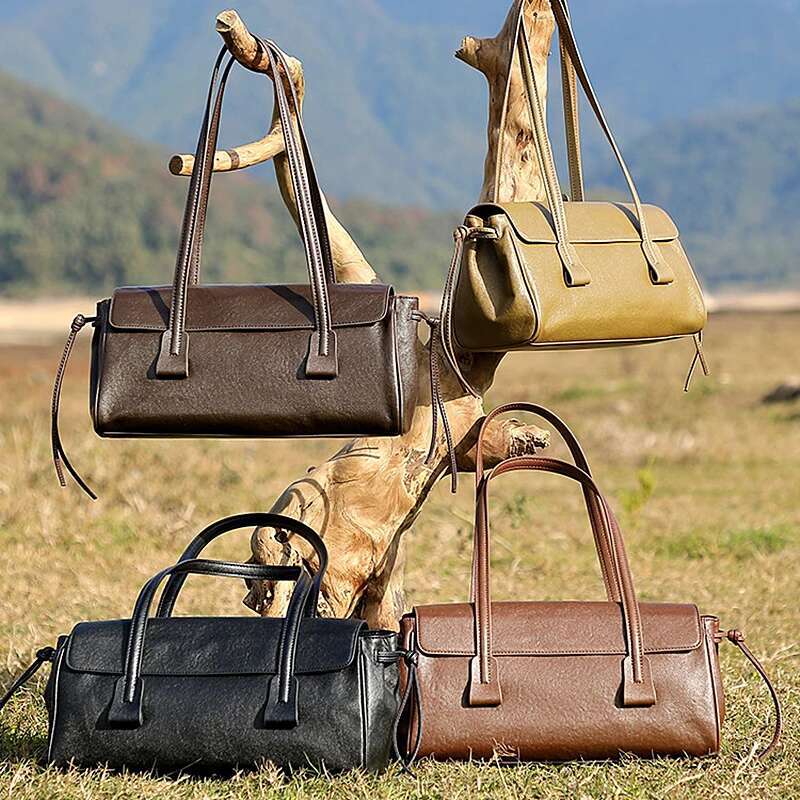 Toptrends Cowhide Genuine Leather Underarm Shoulder Bags For Women 2025 Designer Pillow Satchel Tote Work Ladies Handbags