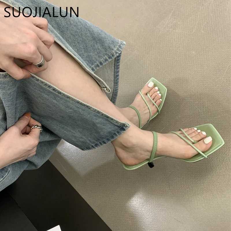 SUOJIALUN 2023 Summer Narrowband Text Skating Fi Square Toe Skating Womens Elegant Gladiator Sandals Thin High Heels Skating Y250317