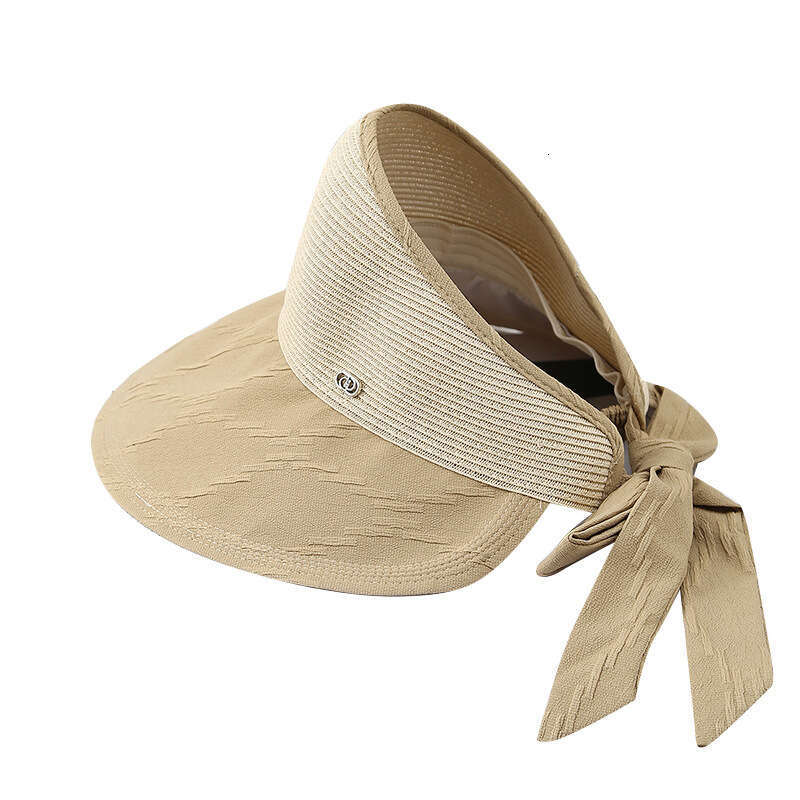 Korean summer outdoor grass woven sunshade empty top hat for women cycg and traveg, UV resistant binding style, large eave foldable