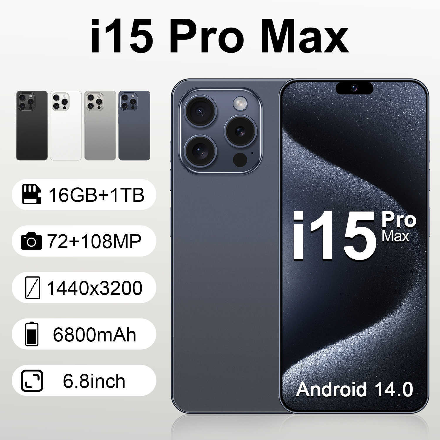 Smartphone Phones New i15 Pro Max smartphone 6.8-inch screen and 16GB Android 8.1 smartphone z250319