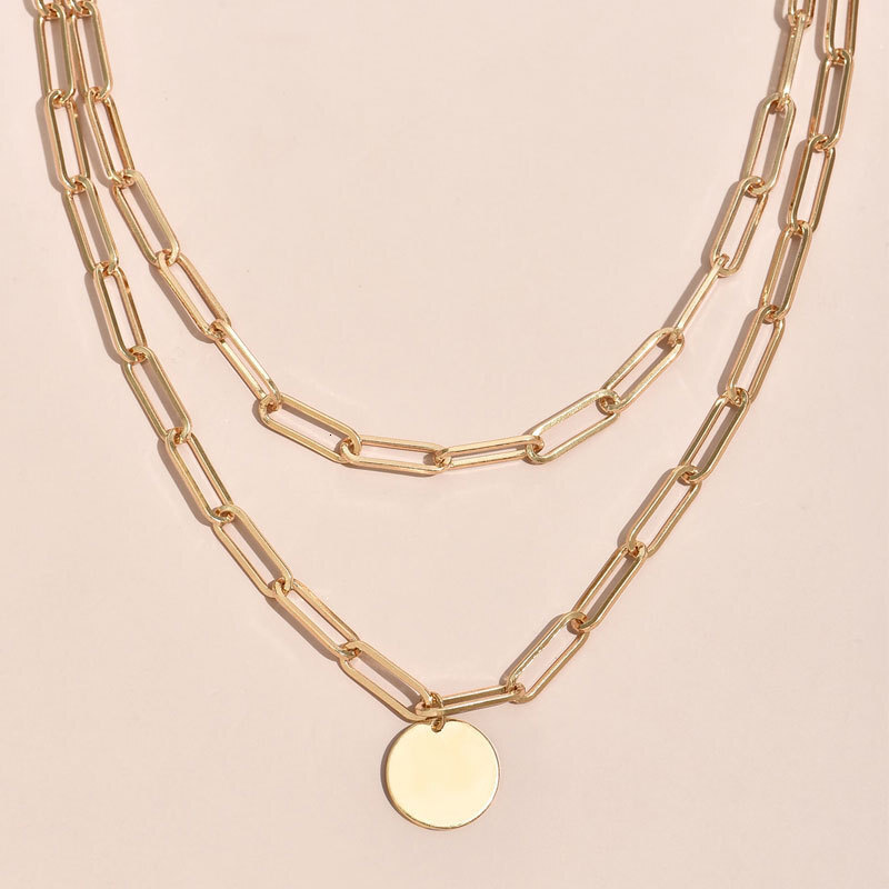 Double Layer Circular Pendant Necklace Female Instagram Network Red Multi-layer Collarbone Chain Choker Jewelry