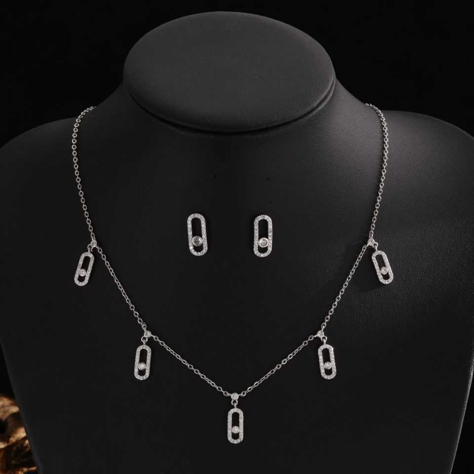 RAKOL Stylish Geometric Paper Clip Zircon Pendant Necklace Earrings For Women Men Gold Silver Color Statement Jewelry Set Gifts W250318