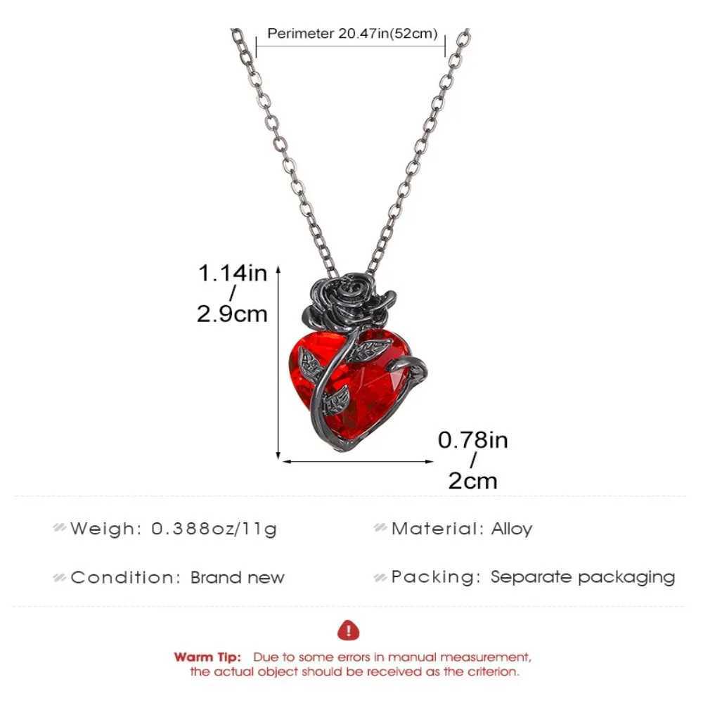 Gothic Rose Red Love Necklace Womens Y2K Grunge Jewelry Dainty Silver Color Tonebelly Human Heart Pendant Personalized Gift W250318