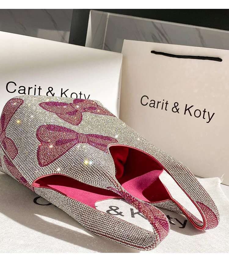 Glitter Shiny Rhie Dia Evening Fashion Clutch Purse Pink Bow Knot Printing Bucket Women's Handbag Shoulder Bag