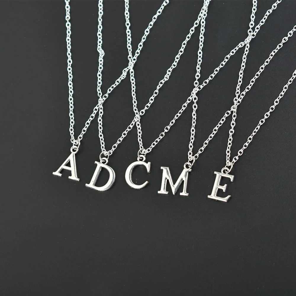 Silver A-Z English letter pendant necklace womens metal jewelry simple initial chain necklace W250318
