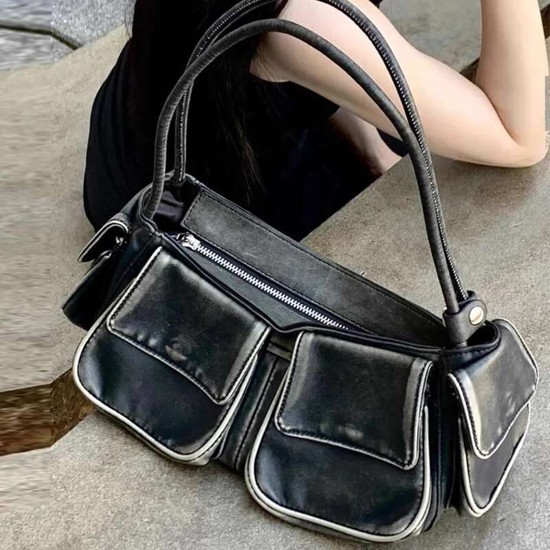 Moto & Biker Y2k Bags For Women Designer Handbags Purses 2023 New In Vintage PU Leather Multiple Pockets Square Shoulder