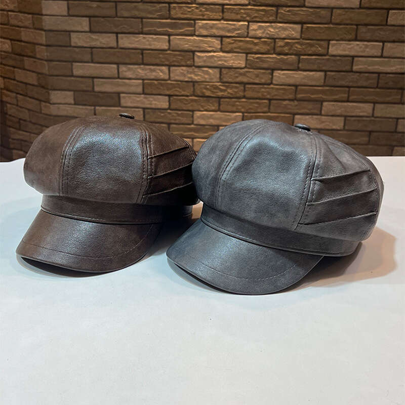 British leather pleated octagonal for women to show off their face temperament during spring and autumn outings, painter hat trend