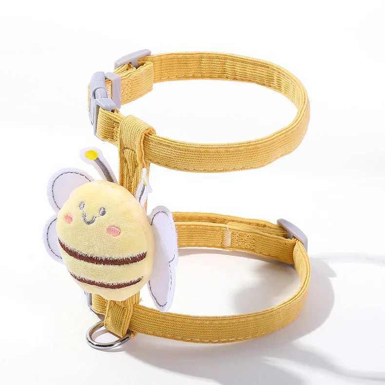 Cat harness collar set with adjustable cartoon bee double layered dog harness for small and medium-sized pet collars for outdoor walkingT250319