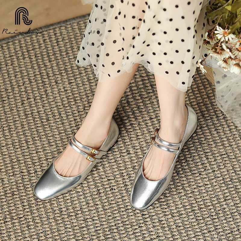 Size 34-40 Wen Shoes Flat Mary Jane Ballet Real Leather Low H Bridal Wedding dress Sliver Gold new Y250317