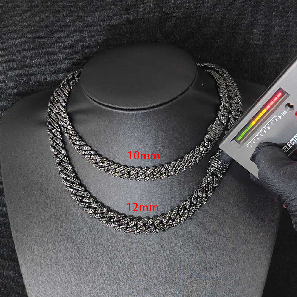 Hip Hop Jewelry Custom Plated 10/12mm Ice out VVS Black Moissanite Cuban Link Chain Necklace for men