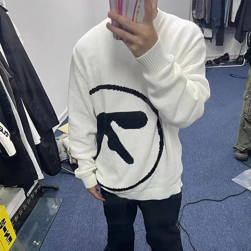 Mens Sweater Aphex Twin Knit Winter Oversized Vintage Long Sleeve Tops Jumper Pullover Y2k Streetwear Graphic Fashion Clothing 250318