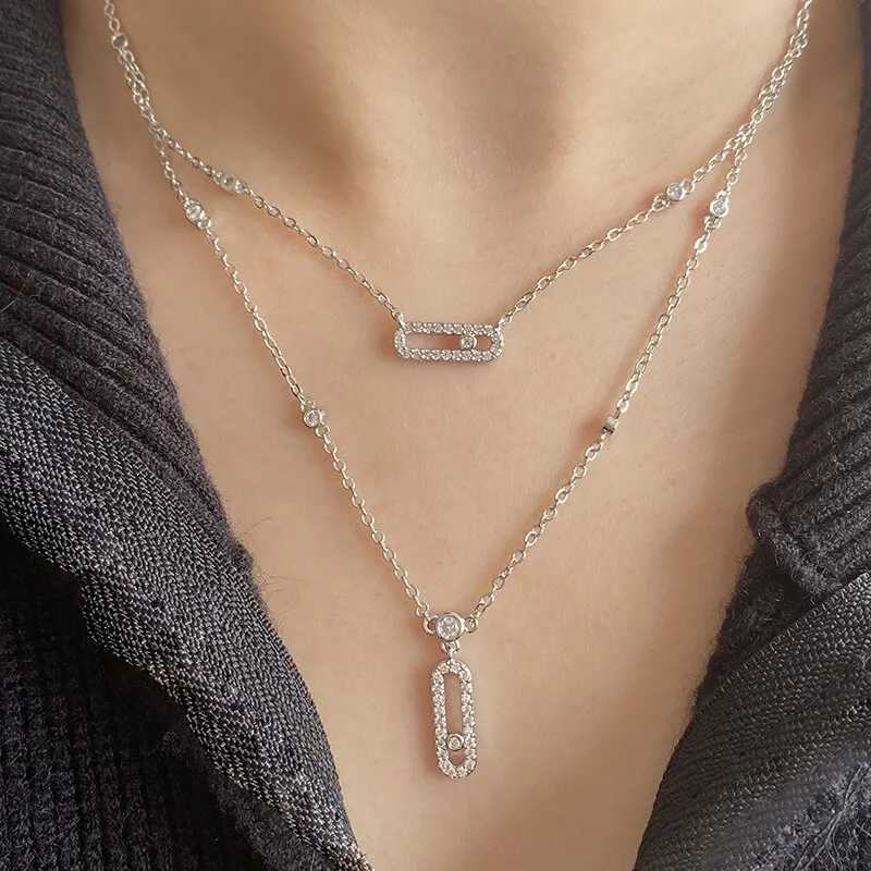 Luxurious silver AAA zircon necklace double layered necklace simple and shiny suitable for womens exquisite jewelry W250318