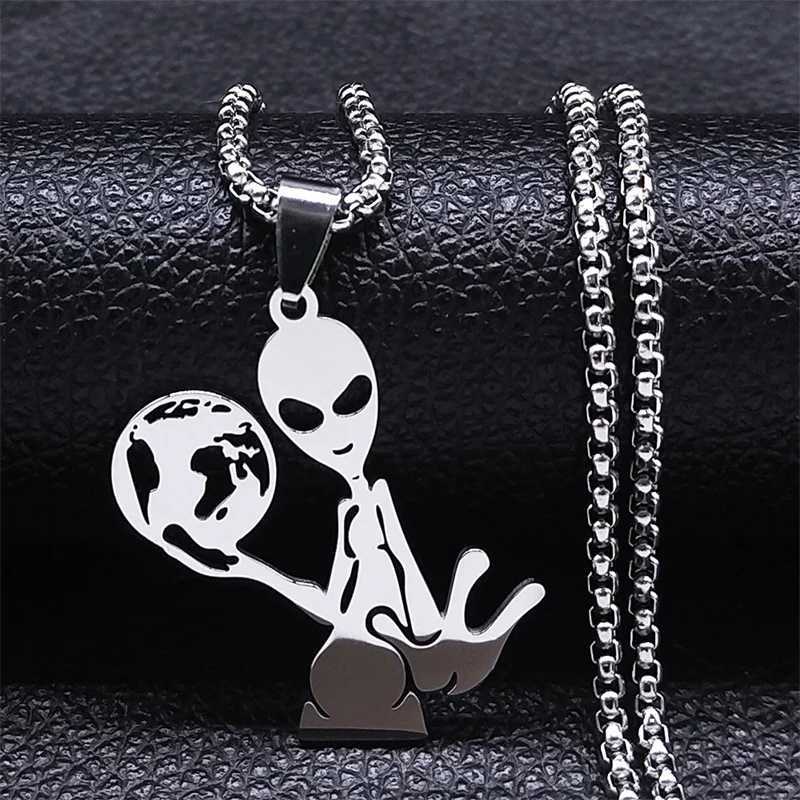 Y2K Alien Earth Pendant Necklace for Women/Men Stainless Steel Humanoid Chain Necklaces Fashion Jewelry necklaces for women W250318