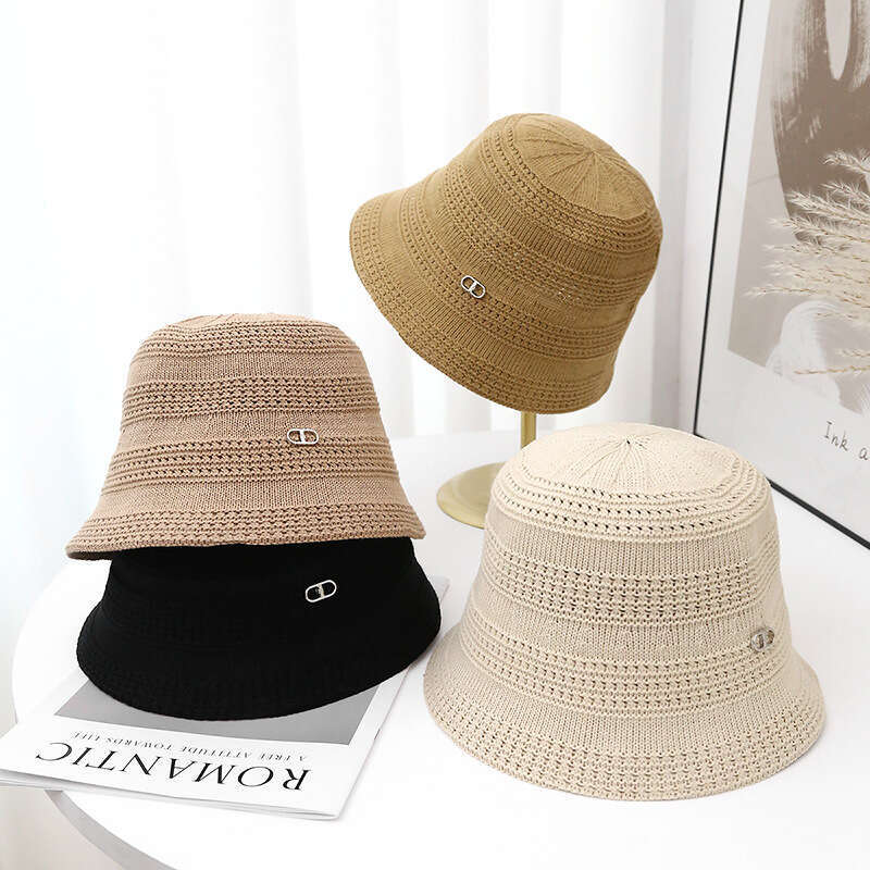 2024 Spring and Autumn New Breathable Bucket Women's Foldable Leisure Basin Summer Plain Face Small Knitted Hat