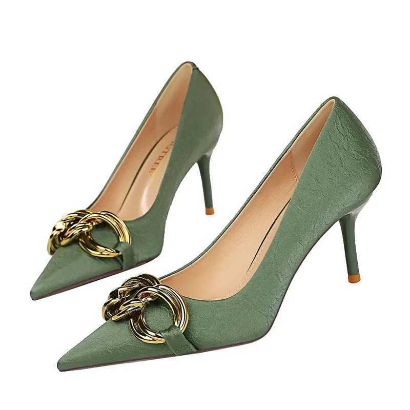 Bigtree Wens Fi Nude Metal Buckle Pump High-H Sexy Party Stiletto Shoes H Off Spring Shoes Large Size 42 43 Y250317