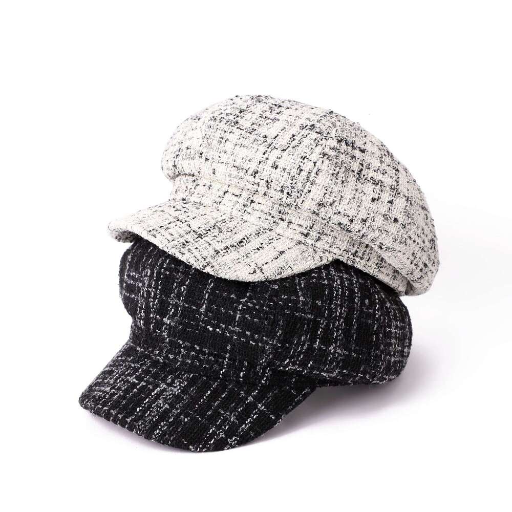New autumn and winter small fragrant style coarse ral octagonal fashionable atmosphere, eye-catching newspaper, hat, duck tongue beret, children'