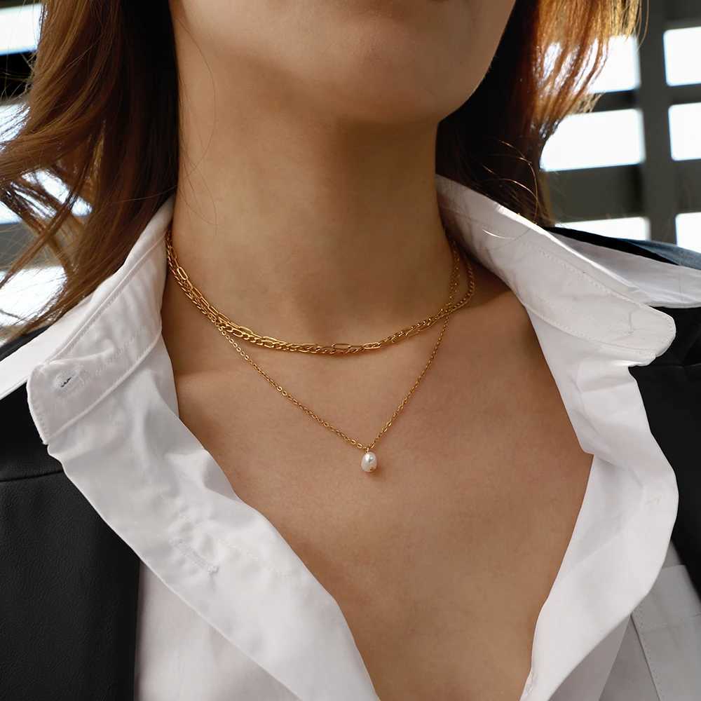 Youthway Natural Pearl Pendant Multi layer Necklace Stainless Steel Waterproof 18K PVD Galvanized Jewelry Accessories Gift W250318