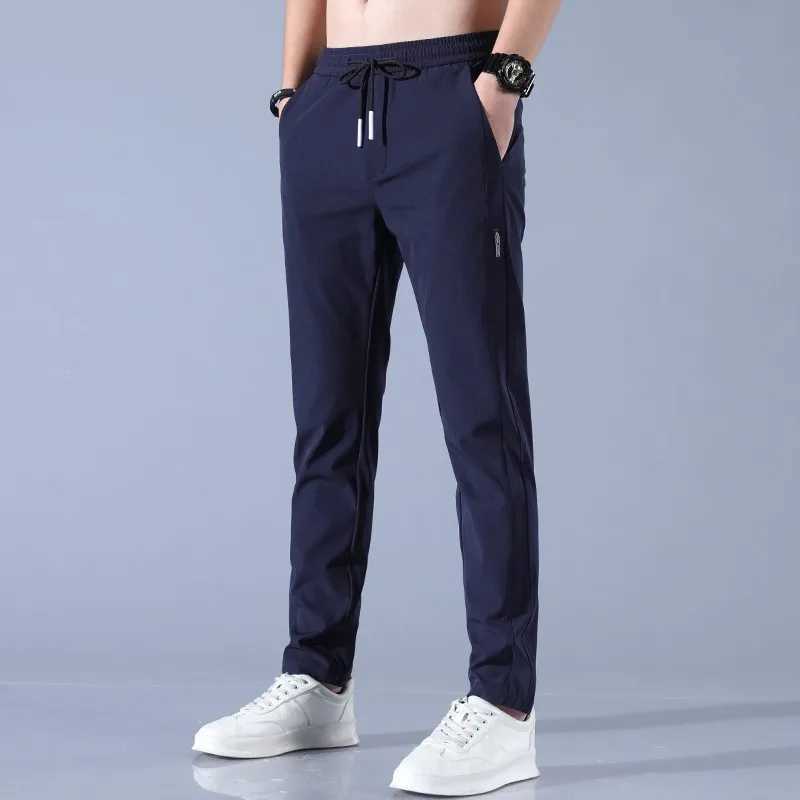 2025 Ice Silk Mens Pants Summer New Black Gray Thin Business Casual Pants Outdoor Elastic Breathable Straight Leg Sweatpants W250318