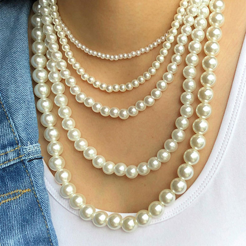 4/6/8/10/12MM Faux Pearl Necklace For Women DIY Multi-layer Combination Of Overlapping Choker Jewelry