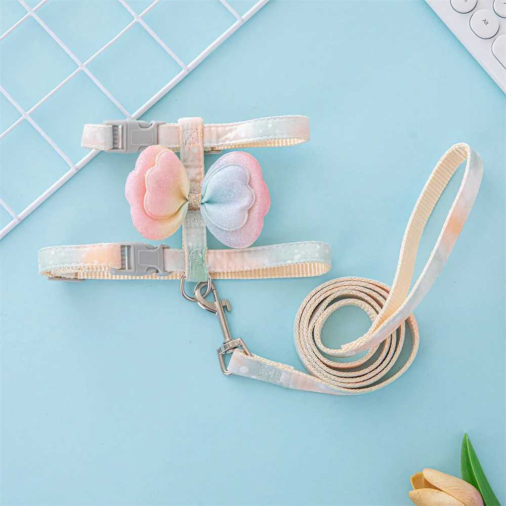 Bow pet harness and belt adjustable anti breakage cat walking rope small pet harness and belt with quick fastening cat suppliesT250318