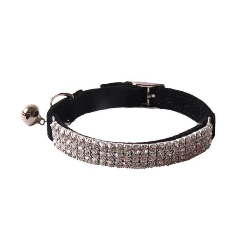 Soft Velvet Safe Cat Adjustable Collar with Bells and Sparkling Reflective Diamond Decoration, Safety Elastic Strap Collar for Kitty Small Cats (18-28