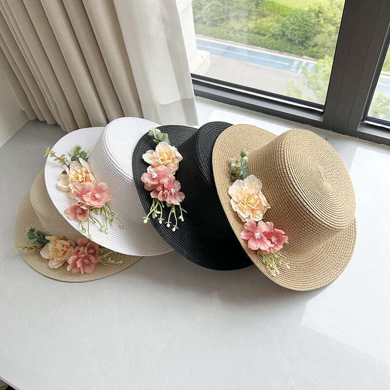 Summer flat topped straw for women, outdoor travel vacation sun check-in photo, wer hat, beach hat