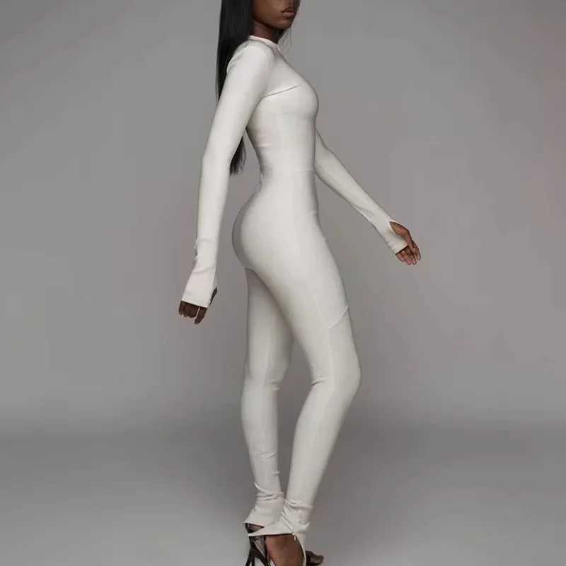 2024 solid jumpsuit womens sports jumpsuit summer new item Slve zipper elastic one-piece elegant black tight fitting garment X250318