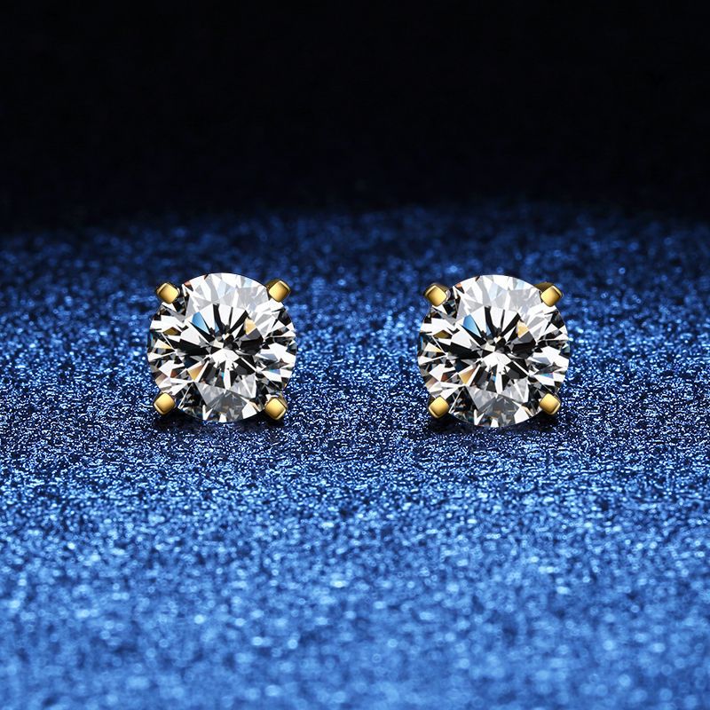 Women Fine Jewelry Solitaire Classical 4 Claw Real 100% 925 Sterling Silver 18K Gold Fill Round Cut White Moissanite Diamond Party Lady Stud Earring G