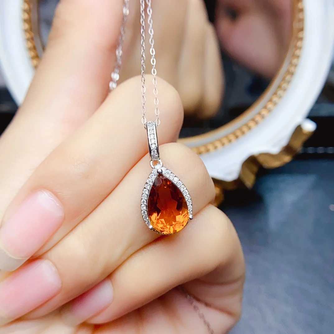 FS S925 pure silver inlaid 8 * 12mm natural citric acid pendant necklace suitable for women exquisite and charming wedding jewelry certificate MeiBaPJ