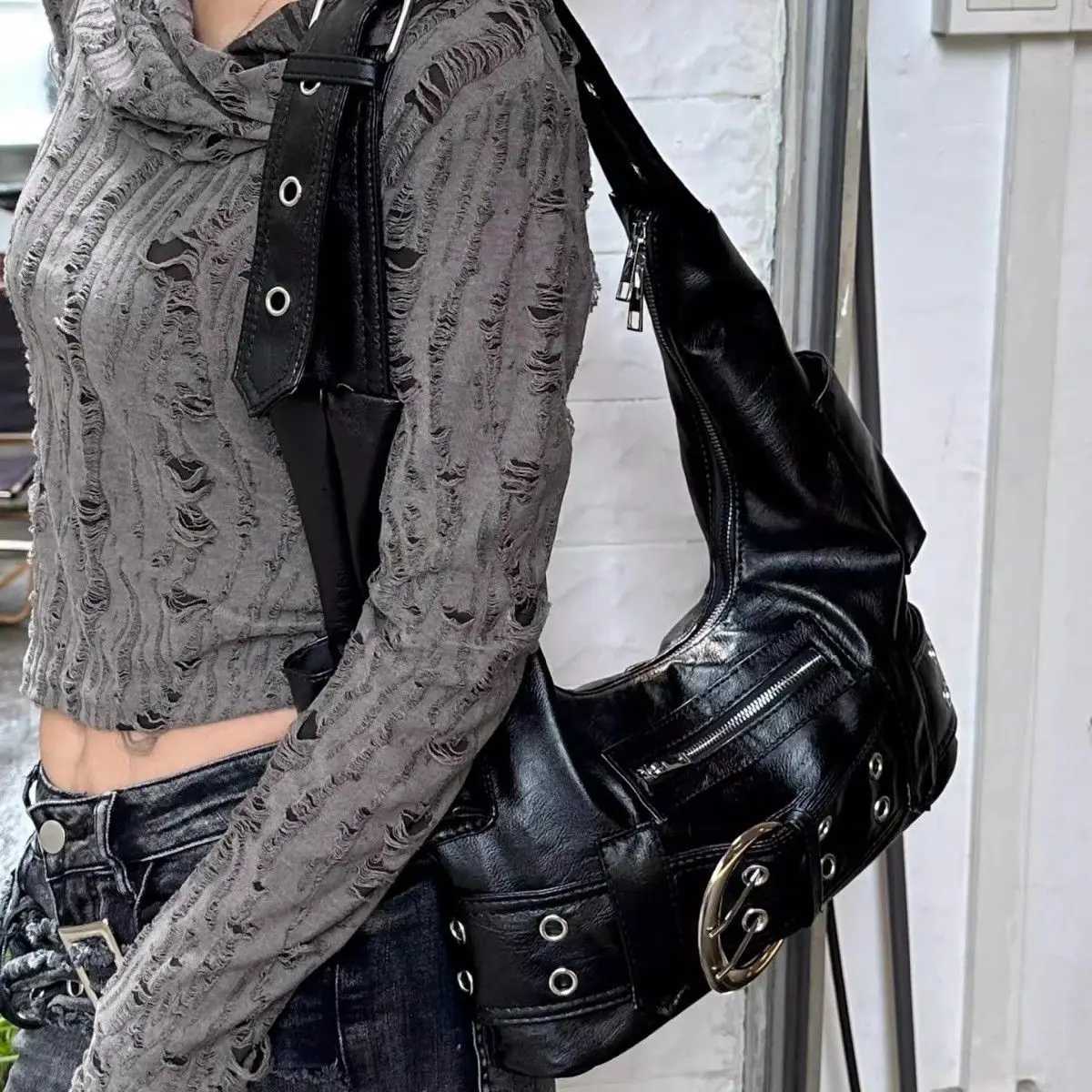 JIAERDI High Street Black Shoe Bags Wallet Warm Sweet Hot Girl Leather Y2k Handbag Fem Casual Cross Bag Y250318