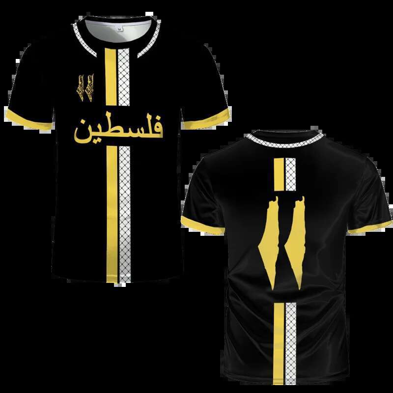 Fashionable Palestinian flag football jersey, fashionable summer round neck 3D national emblem printed sports casual T-shirt, Uniex loose T-shirt