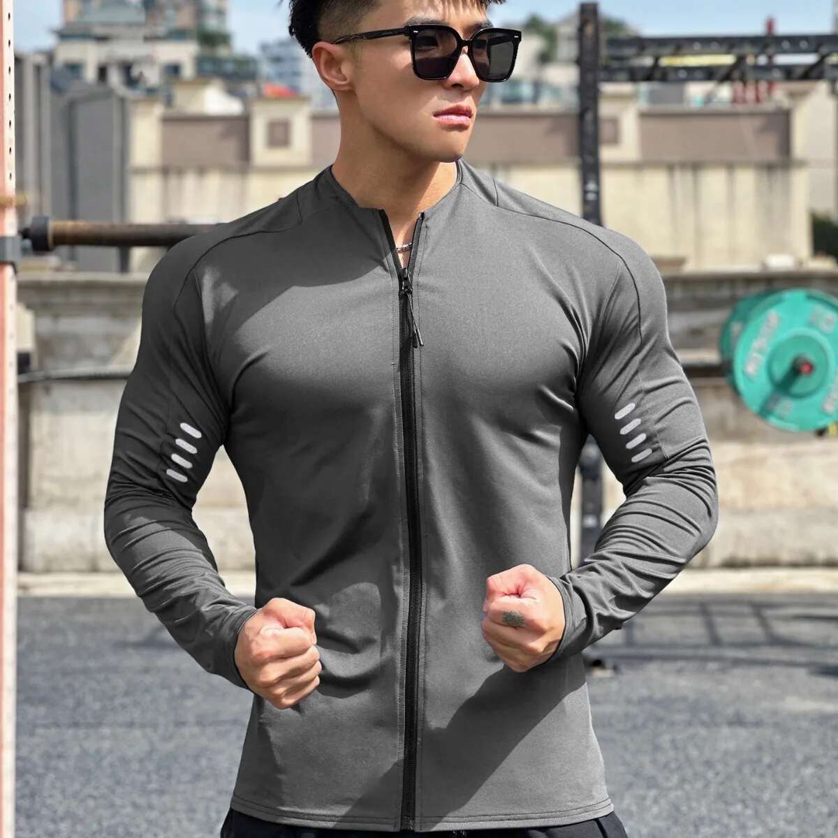 Mens Gym Sports Compression Shirt Casual Quick Dry Fiess Clothing Zipper Sweatshirt Slim Training Running Long Sleeve T-Shirt