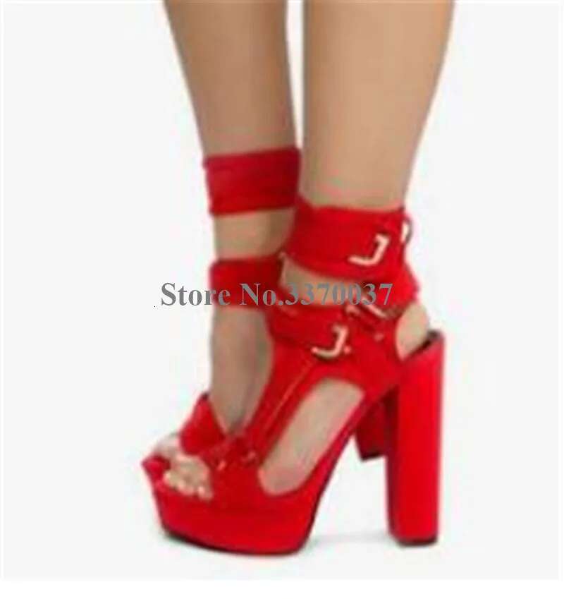 Colorful Chunky Heel Among Sexy Open Toe High Platform Rainbow Metal Buckles Gladiator Sandals Patchwork Heels