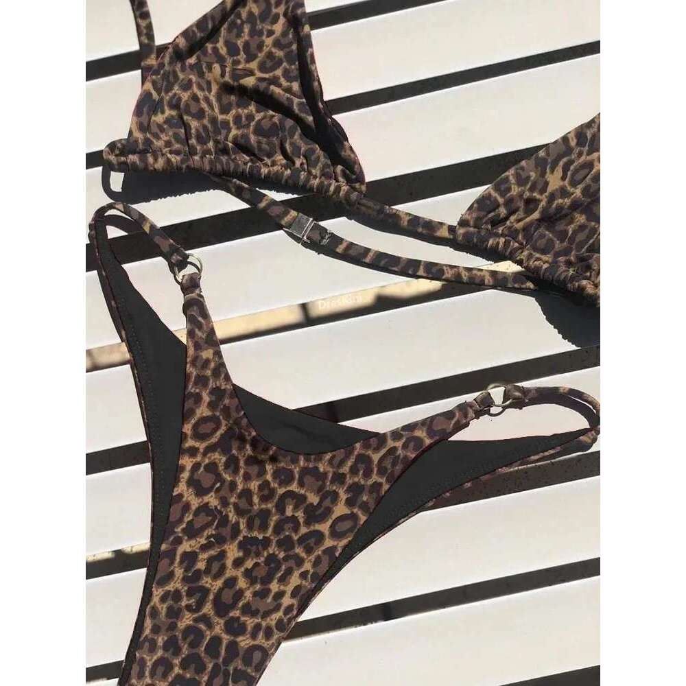Leopard print swimsuit for women, high waist micro bikini, push-up bra, padded, tanga pants, sexy, for the beach, 2024