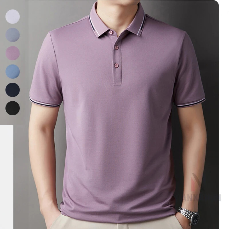 Mens and Fashionable Waffle Short Sleeve Polo Shirt Lapel Ice Silk Breathable Casual Summer High-End 250317