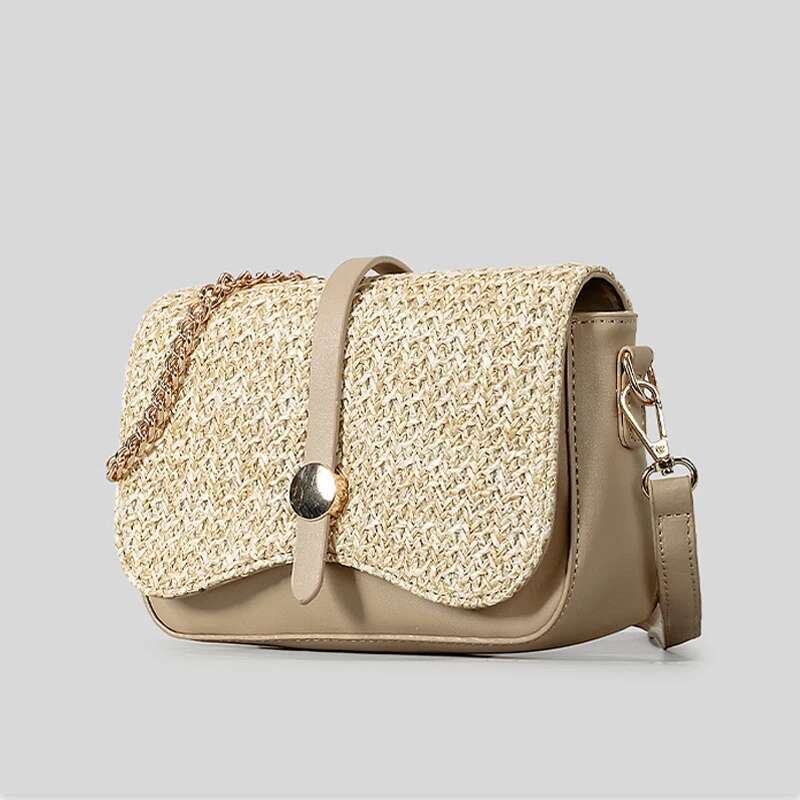 Pursefashion Pp Straw Women Shoulder Bags Weave Flap Crossbody Casual Summer Beach Bag Pu Leather Patchwork Underarm Purses