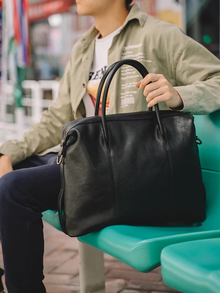 Leather black mens handbag mens briefcase brown business shoulder cross pocket denim office notebook bag 250317