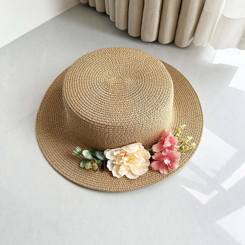 Summer flat topped straw for women, outdoor travel vacation sun check-in photo, wer hat, beach hat
